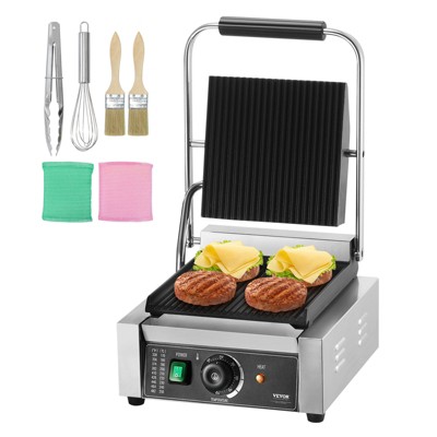 VEVOR Commercial Panini Grill, 1800W Electric Sandwich Panini Maker, Stainless Steel Sandwich Press Grill, Panini Grill with Temp Control