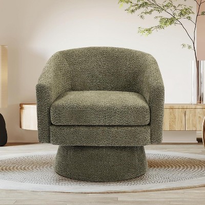 Acekool 360° Swivel Barrel Accent Chair with Arms, Chenille Fabric, Plush Cushion, Round Reading Chair for Living Room or Bedroom, Beige
