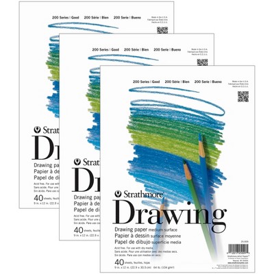 Strathmore 200 Series Drawing Pad, 40 Sheet, 9x12 inch, Pack of 3