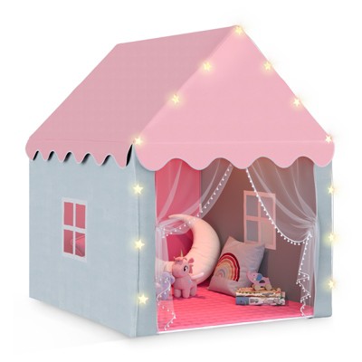 SUGIFT Kids Play Tent House with Lights Large Indoor Outdoor Playhouse with Cotton Mat Breathable Fabric