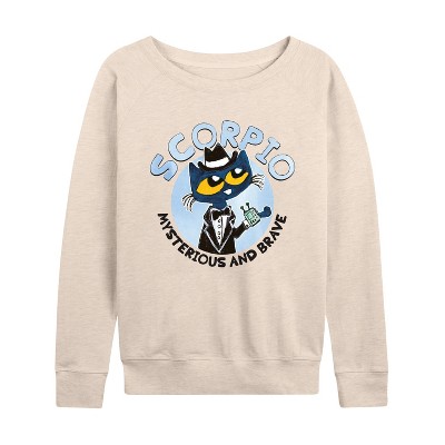 Women's - Pete the Cat - Scorpio Lightweight French Terry Wide Neck Long Sleeve Graphic Shirt
