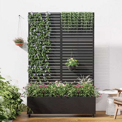 Raised Garden Bed with Trellis, Iron Gray Planting Box with Climbing Frame