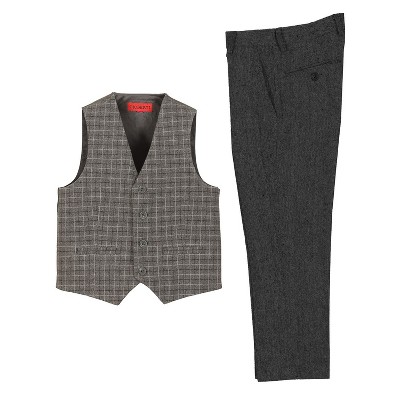 Gioberti Boy's Tweed Plaid Vest and Pants Set
