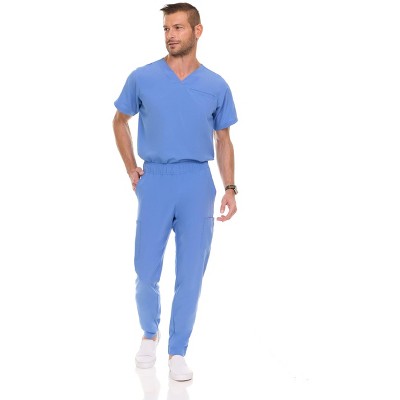Medichic Men Scrubs Set - Stretch V-Neck Scrub Top with 7-Pocket Pants Workwear