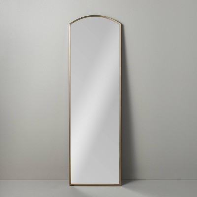 Arched 19"x64" Rectangular Metal Leaning Floor Mirror Brass - Hearth & Hand™ with Magnolia: Vintage-Inspired, Wall Secure