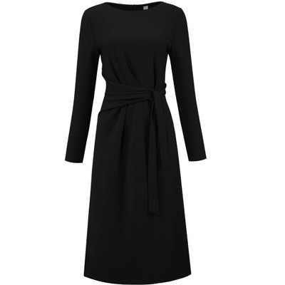 INSPIRE CHIC Women's Midi Pencil Long Sleeve Tie Waist Church Work Sheath Dresses