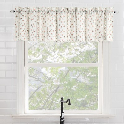 No. 918 1pc 54"x14" Riverwood Floral Stripe Print Semi-Sheer Kitchen Curtain Valance Ivory