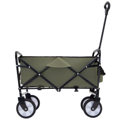 NAYSAYE Wagon Collapsible Utility Cart with Strapping System and Plastic Liner Set for Outdoors, Green, 25.98"*17.32"*37.4"