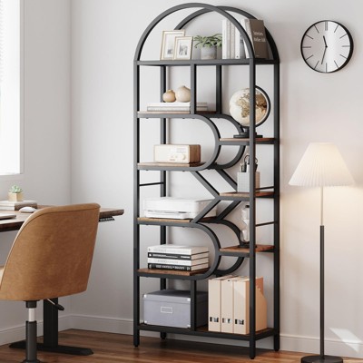 Bookshelf 6 Tier Arched, Bookcase 82 Inch Tall Display Racks, Geometric Open Storage Shelf, Book Rack Metal Frame Large Modern Bookshelf
