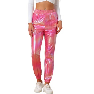 INSPIRE CHIC Women's Metallic Shiny Sparkle Elastic Waist Pants