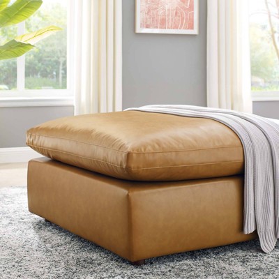 Commix Down Filled Overstuffed Vegan Leather Ottoman Tan - Modway: Modern Square Faux Upholstered, Wood Frame
