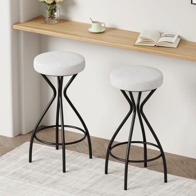 KWPZQEB Rustic Backless Bar Stools Set of 2, Round Counter Stools with Upholstered & Metal Frame, Tall Bar Stools for Kitchen Island, Dining Room