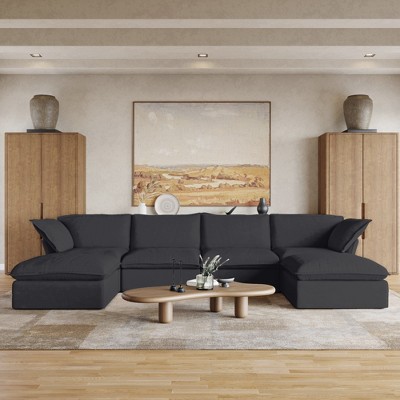 162.98" Cloud Modular Sectional Sofa, U Shaped Couch, Minimalist Wide Deep Seat Couches with Chaise Ottoman,Cushion Covers Removable