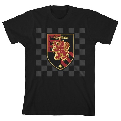 Harry Potter Gryffindor Shield on Checkered Background Black T-shirt Toddler Boy to Youth Boy
