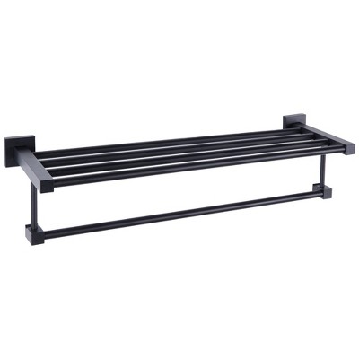 Juvale Bathroom Towel Holder, Hanger & Rack Shelf, Hanging Wall Mounted Décor, 24 in, Matte Black