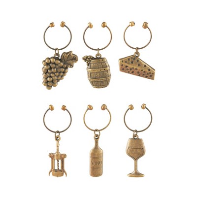 Twine Antiqued Farmhouse Decor Wine Charms and Drink Markers for Wine Glasses, 6 Count