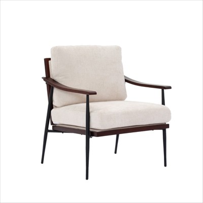FONTOI Accent Chair with Removable Cushion, Comfy Chair with Wood Armrests for Living Room, Bedroom, White, 28.74"*34.25"*35.43"