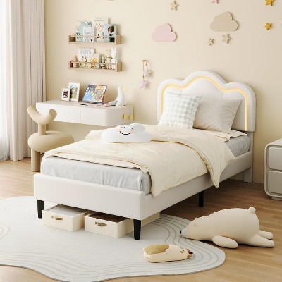 TackView Twin Upholstered Smart LED Bed Frame with Adjustable Headboard and Removable Light Strip