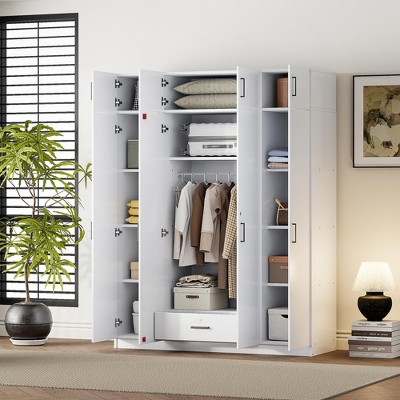 4-Door Wardrobe/Armoire with 1 Drawer and Top Cabinets - ModernLuxe