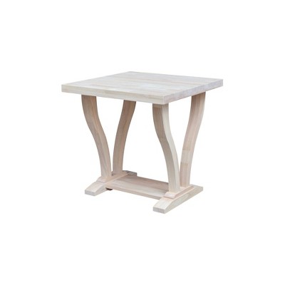 Lacasa Solid Wood End Table Unfinished - International Concepts: Parawood, Square, Fixed Shelf