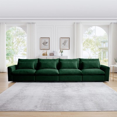 4 Seater Deep Seat Couches, Modern Living Room Beige Corduroy Sofas, Comfy Design with 4 Waist Pillows