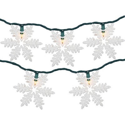 Northlight 10-Count White Glittered Snowflake Christmas Light Set, 6ft Green Wire
