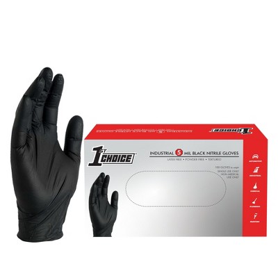 1st Choice 5 Mil Black Disposable Nitrile Gloves - Medium Duty, Industrial Grade - Perfect for Cleaning, Food Service & Automotive Use