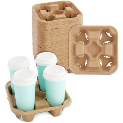 Okuna Outpost 60 Pack Disposable Coffee Tray, 4 Cup Carrier for Drinks, No Spill Drink Holders for Hot and Cold Beverages, Pulp Fiber