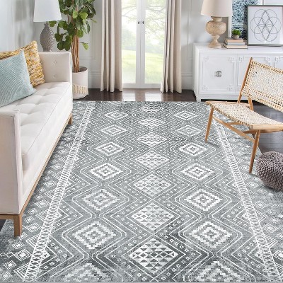 Machine Washable Area Rug Modern Geometric Indoor Floor Carpet Non Slip Backing Rug Low Pile Area Rugs for Living Room Bedroom Nursery Dorm