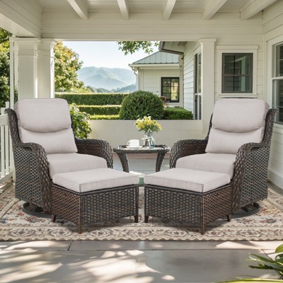 Belord 5 Piece Patio Furniture Set with Swivel Chairs and Ottomans, High Back Deep Seat Cushioned Wicker Swivel Patio Chairs Set of 2 with Ottoman