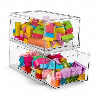 Sorbus 2 Pack Wide Clear Plastic Stackable Drawers with Handles - for Playroom, Toys, Games, and Craft Supplies