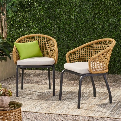 Christopher Knight Home Sheila Outdoor Bohemian Wicker Lounge Chairs with Cushions (Set of 2)