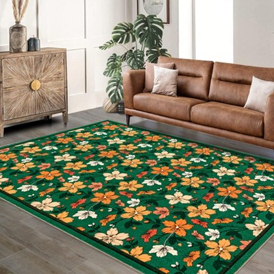 Floral Rug Runner Boho Washable Non Skid Thin for Entryway Kitchen Living Room Front Door Kids Room