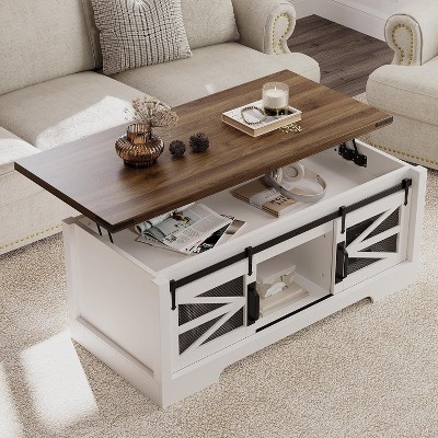 Coucheta Farmhouse Lift-Top Coffee Table with Hidden Storage, 150lb Capacity & Easy Assembly, Engineered Wood