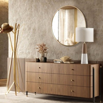 Gold 20 Inch Stylish Metal Round Bathroom Mirror with Durable Construction and Sleek Finish
