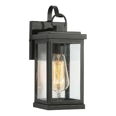 12" Metal/Seeded Glass Square Outdoor Wall Light Matte Black - LNC: Weather-Resistant, ETL Listed