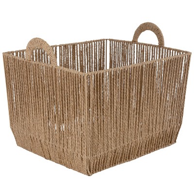 Simplify Medium Paper Rope Vertical Weave Storage Basket Kennedy International: Rectangle Decorative Basket, Brown, 8"x10"x12"