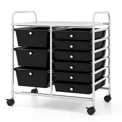 Costway 9 Drawer Rolling Organizer Cart Utility Storage Tools Scrapbook Paper Multi-Use Macaron/White/Hot Pink/Light Pink/Clear/Black