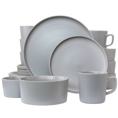 20pc Stoneware Luxmatte Dinnerware Set Light Gray - Elama: Solid Round Dish Set, Microwave & Dishwasher Safe, Service for 4