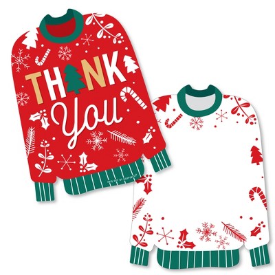Big Dot of Happiness Christmas Pajamas - Shaped Thank You Cards - Holiday Plaid PJ Party Thank You Note Cards with Envelopes - Set of 12