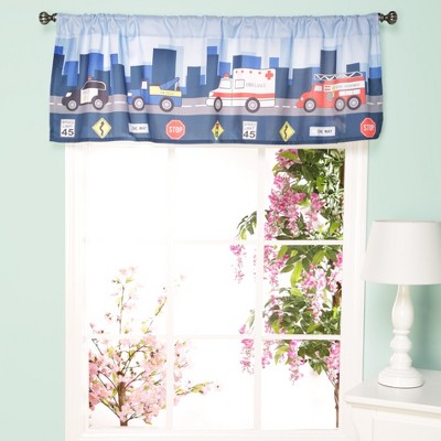 Everyday Kids First Responder Valance – 60x15" Window Décor with Firetruck, Police Car, Ambulance & Tow Truck for Toddler and Baby Boys' Rooms