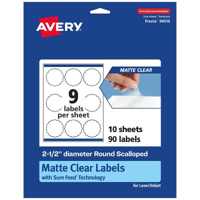 Avery Matte Clear Labels,  2-1/2" diameter Round Scalloped