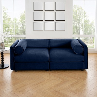 Stylish Chenille 2-Seater Sofa with Storage Seat, Cylindrical Backrest and Armrests, Modern Loveseat Hidden Storage Space-Tanpinhause