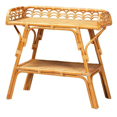 bali & pari Nayana Natural Rattan 2 Tier Console Table Light honey: Handcrafted, No Assembly, Bohemian Style