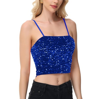 Anna-Kaci Women's Strapless Sequin Crop Top with Adjustable Spaghetti Straps
