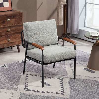CAVINAS Modern Minimalist Armchair for Living Room,Upholstered Lounge Chair with Metal Frame&Wooden Armrest,Comfy Leisure Chair，Set of 1