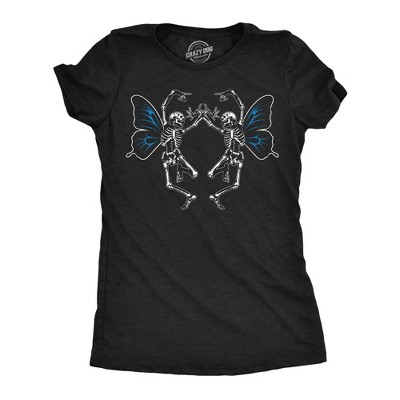 Womens Funny T Shirts Dancing Skeleton Butterflies Sarcastic Graphic Novelty Tee For Ladies - Crazy Dog Women's T Shirt For Halloween Season