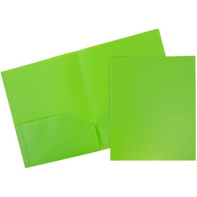 JAM 6pk POP 2 Pocket School Presentation Plastic Folders Lime Green: Green Plastic Folders with Pockets, 100 Sheet Capacity