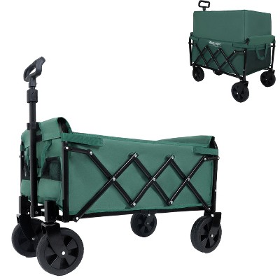 Expandable Dual-Layer Utility Wagon with 100% Extra Space - Grocery CartSupports 225lbs, Green