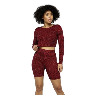 Slickblue Stylish Knit Long Sleeve Cropped Top & High-Waist Biker Shorts Set – Versatile Colors Options, Sizes S-L